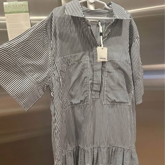 NWT Simkhai Cris Shirt Mini Dress in Midnight Navy Stripe Size Small - Picture 8 of 9